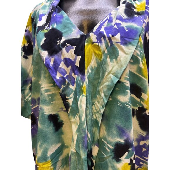 NWT St. John Silk & Lycra Blouse Teal Purple Abstract Print L - Picture 5 of 6